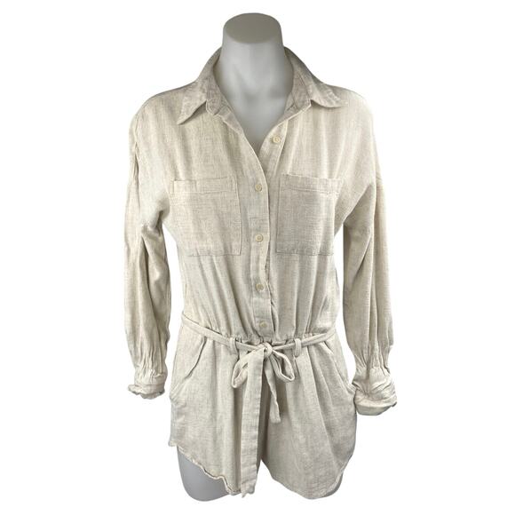 Gentle Fawn Pants - Gentle Fawn Cream Linen LOng Sleeve Colalr Button Down Wide Leg Shirt Romper XS